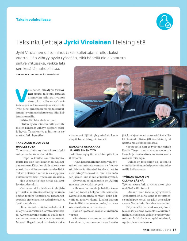 Taksinkuljettaja Jyrki Virolainen Helsingistä